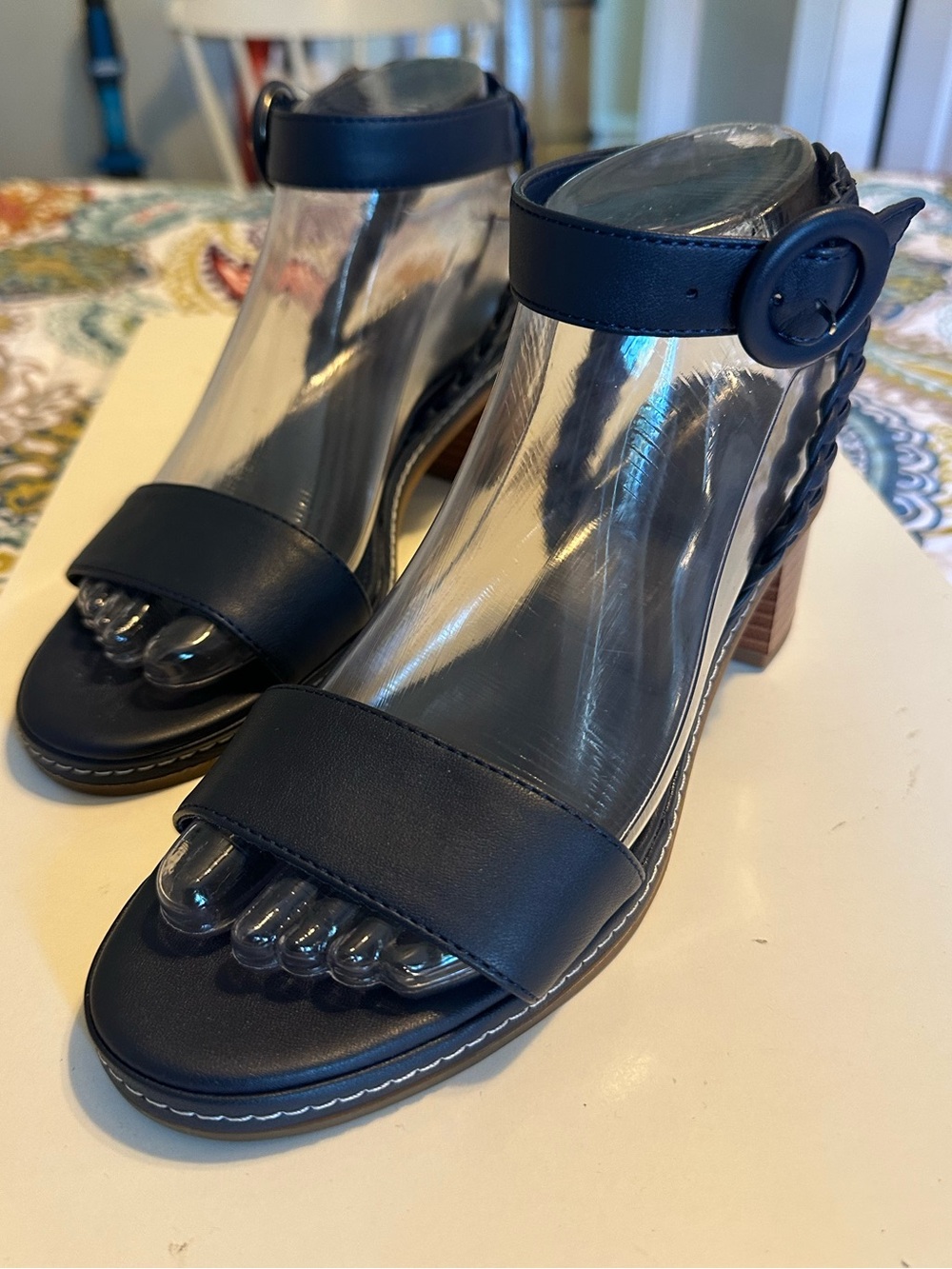 Splendid Scarlett Navy Blue Braided Ankle-Strap Block Heel Sandals Sz 8